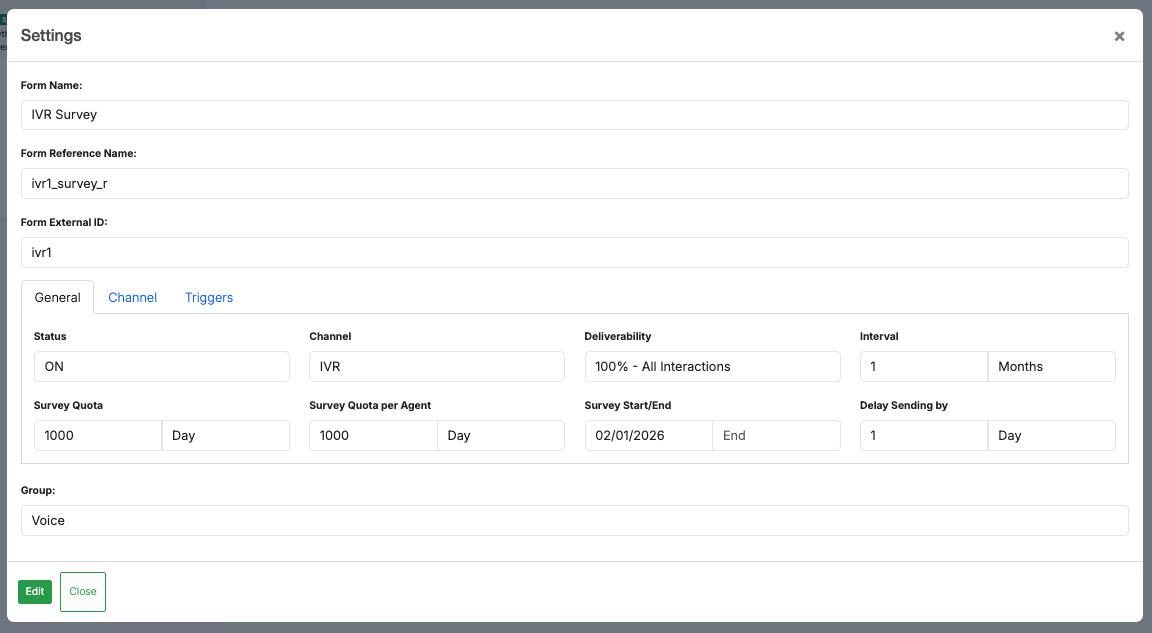 Survey builder, general settings
